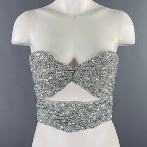 ATTICO Size 6 Silver Polyamide Sequined Strapless Dress Top